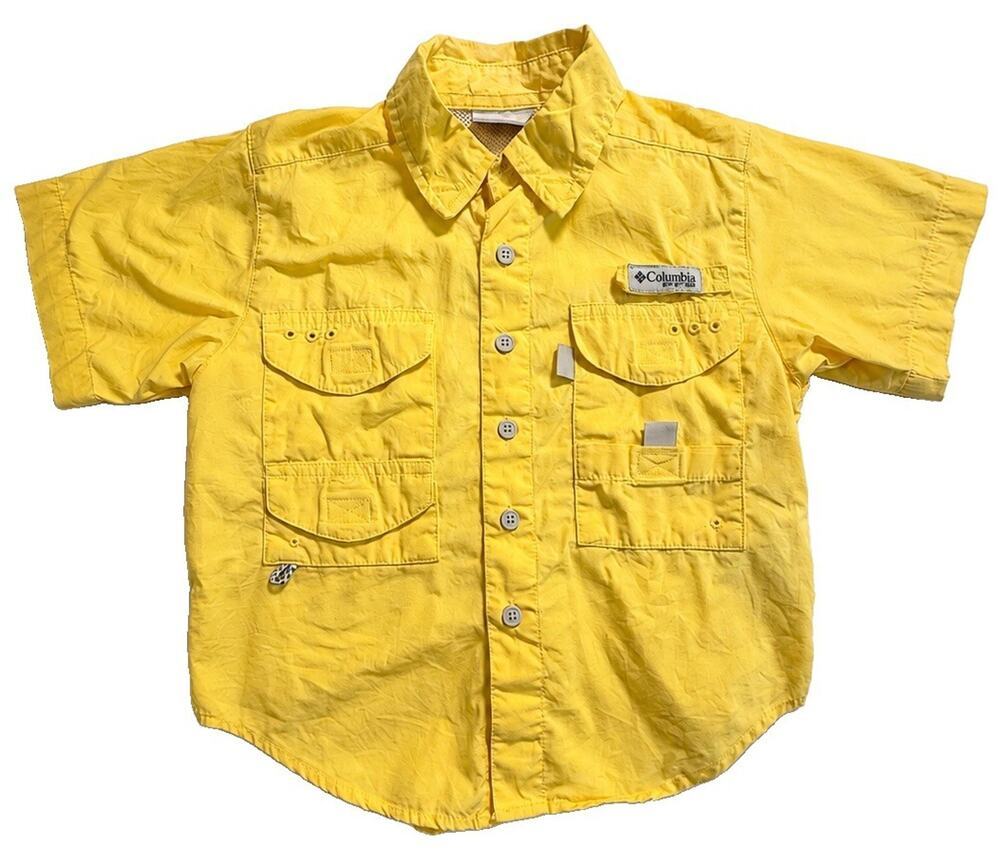 Columbia PFG Performance Fishing Gear Yellow Button Front Shirt Boys XXS 4/5